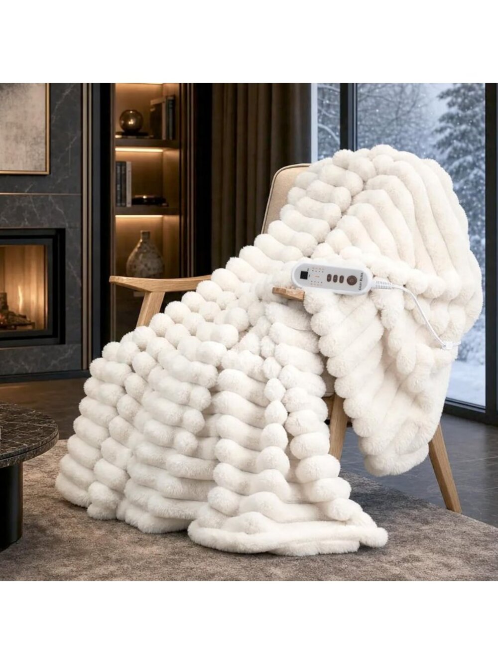 Cozy Electric Heated Striped Faux Fur Blanket 50"x60", Fast Heating, 8 Levels